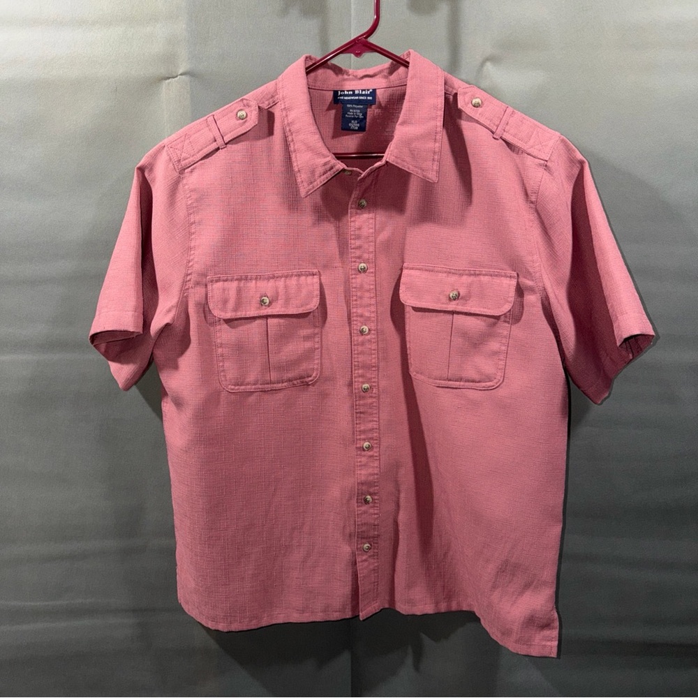 John Blair Button Up Shirt Mens Medium Dark Pink Short Sleeve Sz XLG / Read Desc